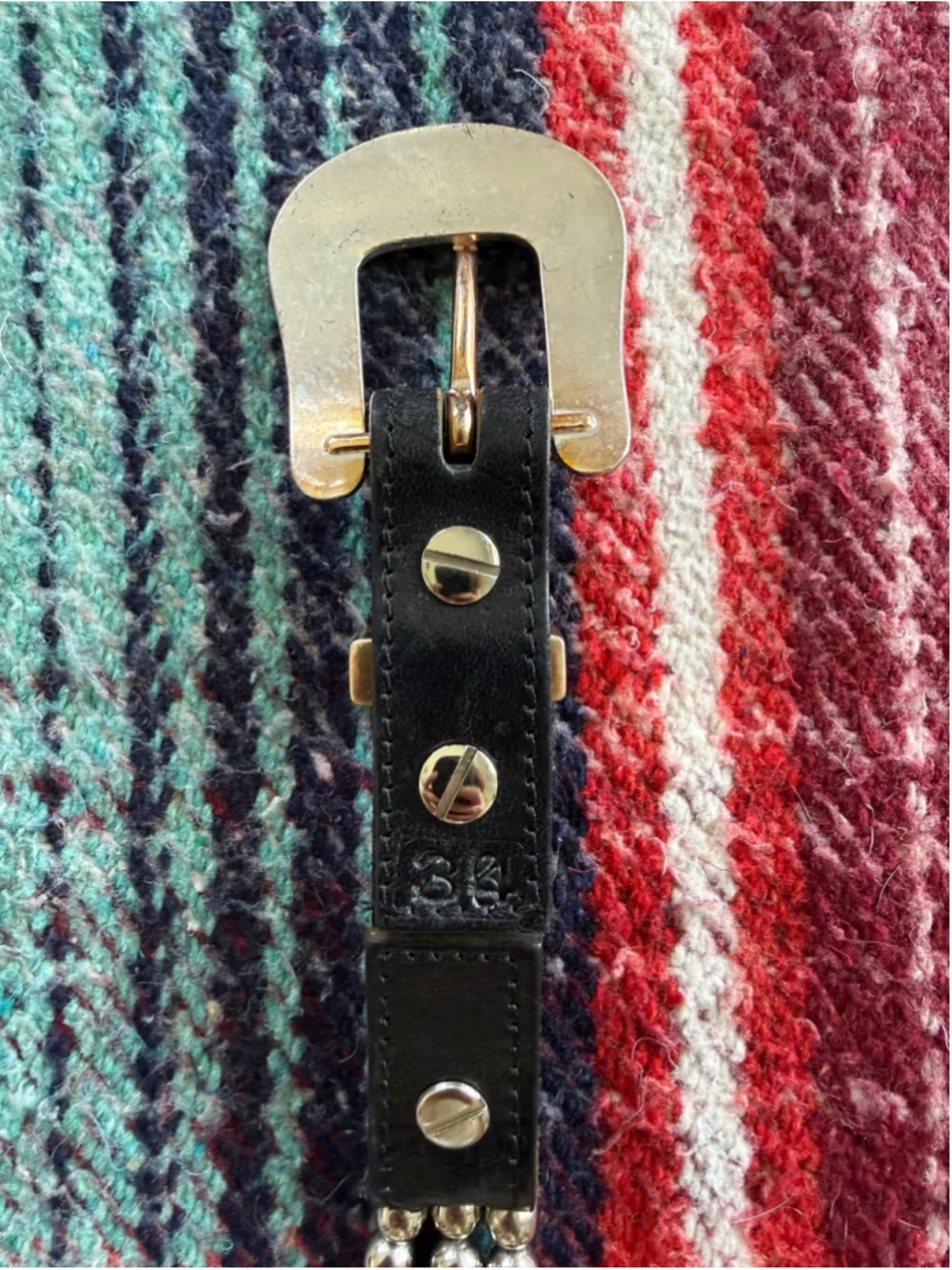 Vintage Cactus Mountain 3 Strand Beaded Black Leather Western Belt 34